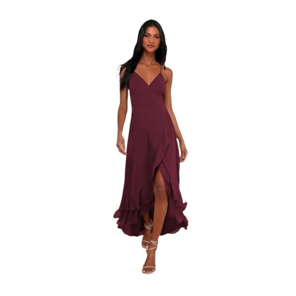 NEW Lulus In Love Forever Plum Lace-Up High-Low Maxi Dress #1581 - Picture 1 of 9